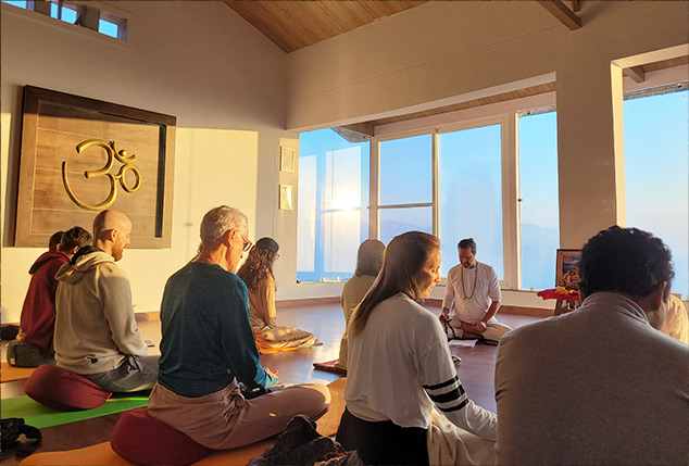 Sunrise meditation with mountain views